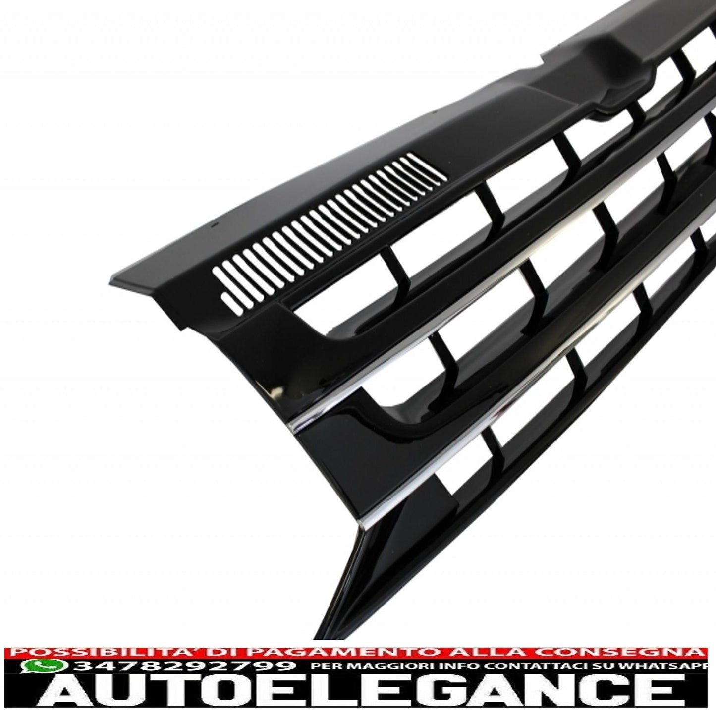 Front bumper spoiler additional with LED daytime running lights suitable for VW Transporter Multivan Caravelle T5 T5.1 Facelift (2010-2015) and front grille without badge, Sportline design.