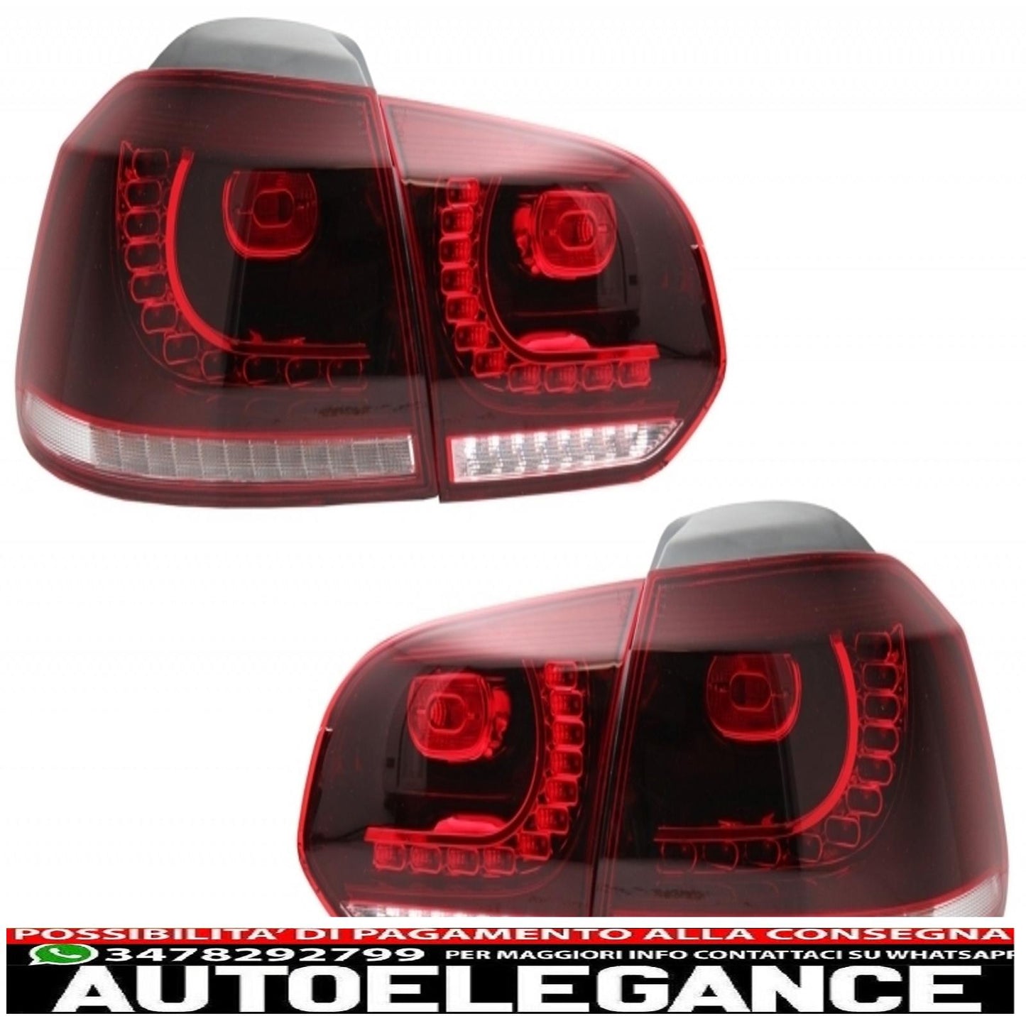rear bumper with exhaust system suitable for vw golf vi (2008-2013) rear lights design r20 full led cherry red (left and right) and side skirts