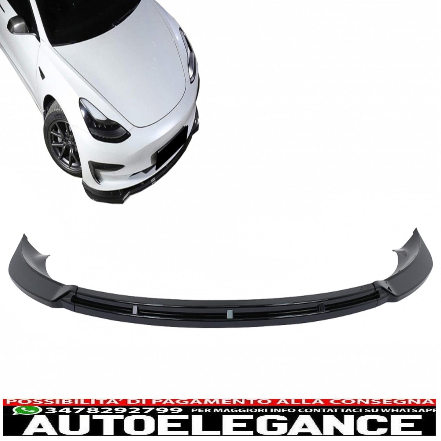 Front bumper additional spoiler lip suitable for Tesla Model 3 (2017-up) Piano Black 