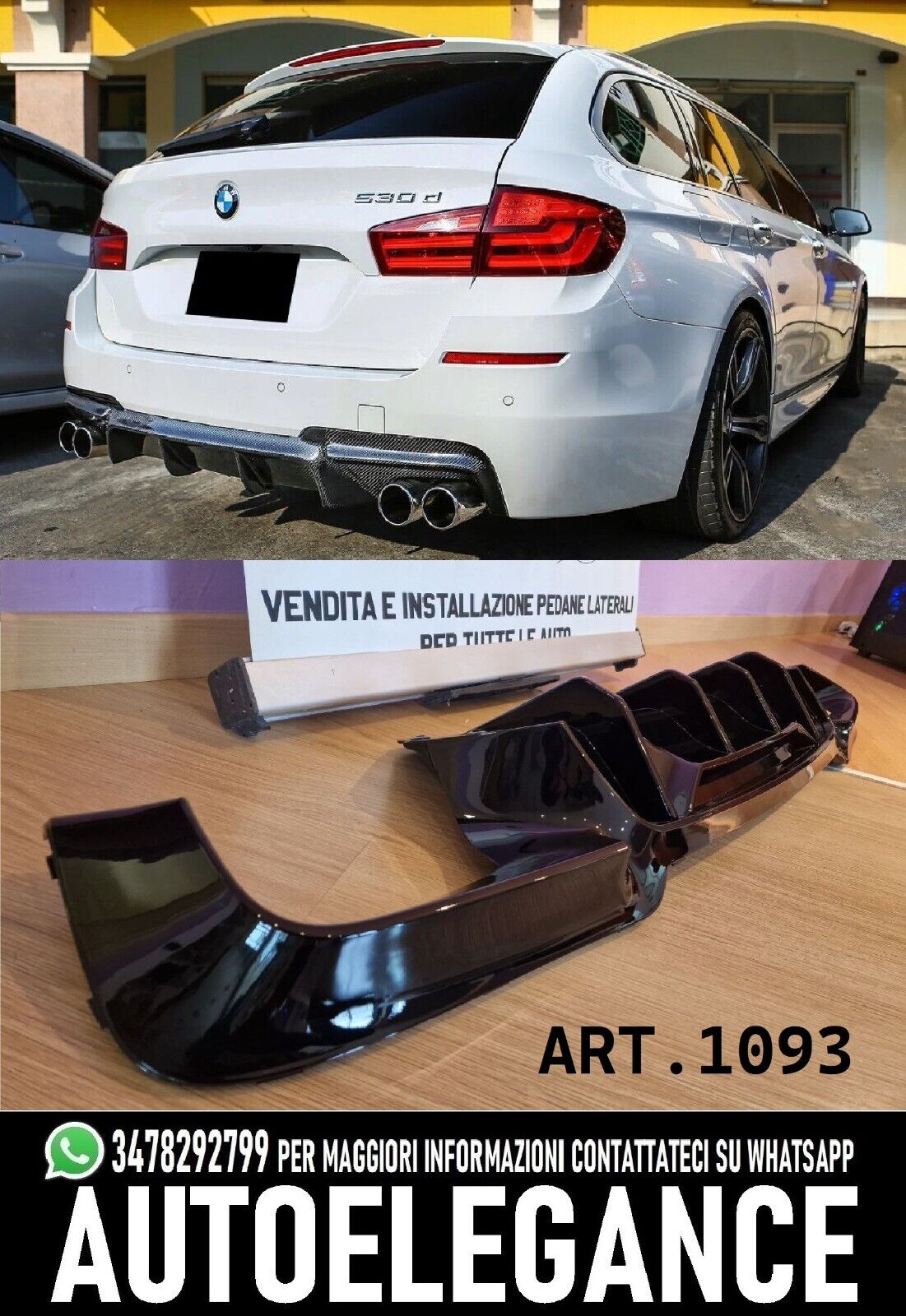 DIFFUSORE BMW F10 F11 MSPORT LOOK M5 HIGH PERFORMANCE NERO LUCIDO 1093