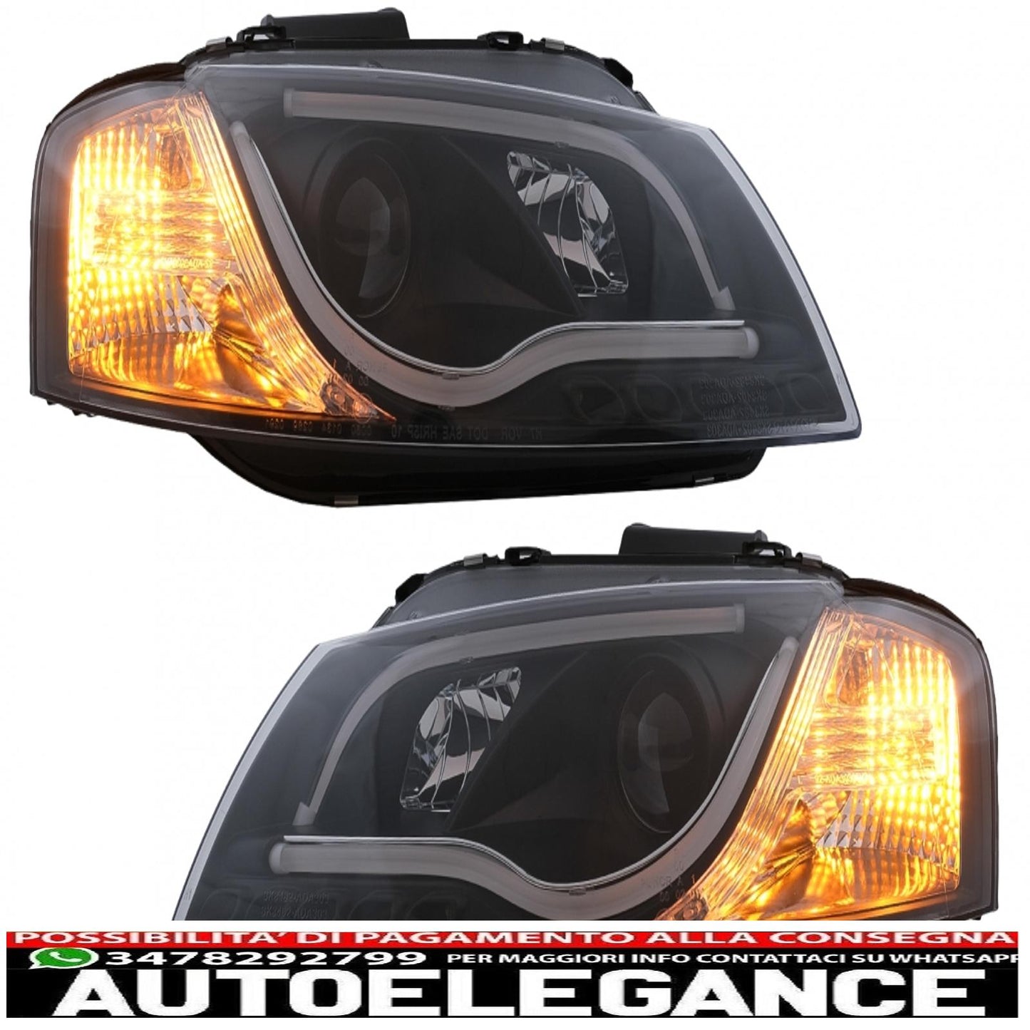 drl led headlights suitable for audi a3 8p (05.2003-03.2008) black 
