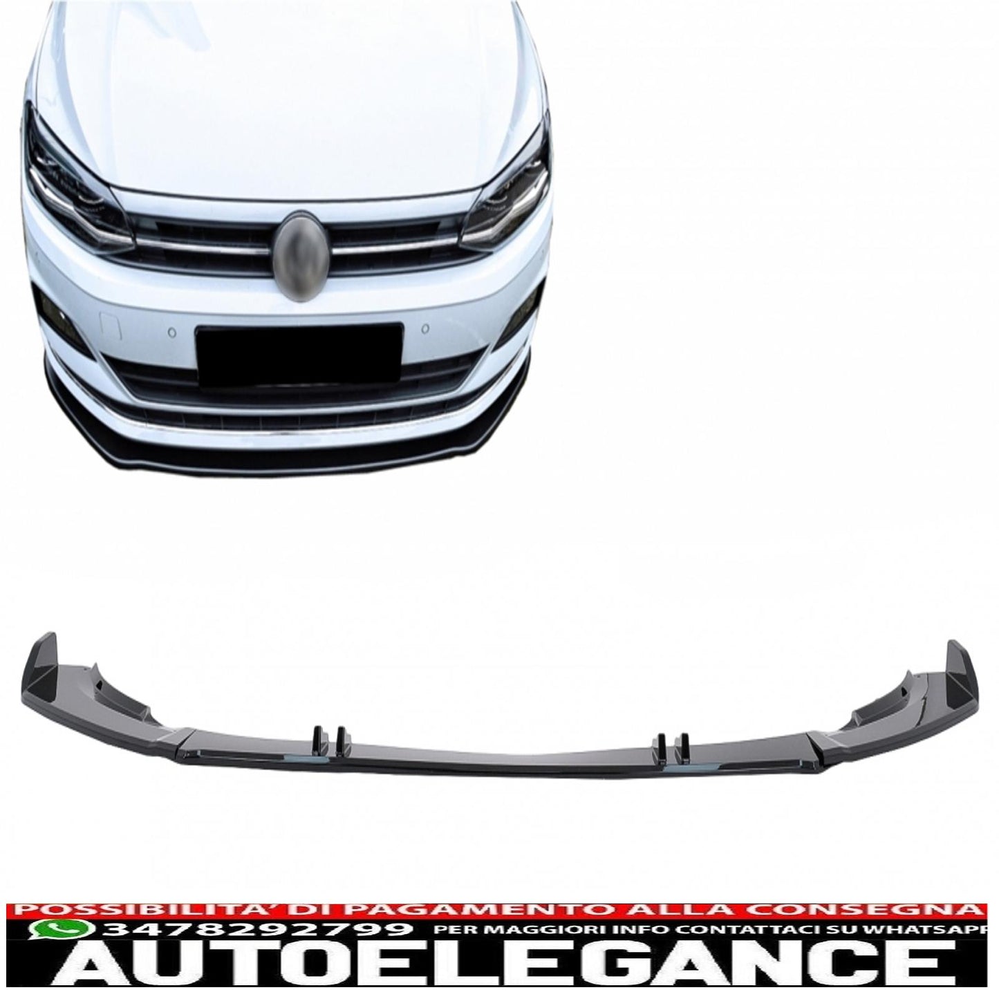 Front bumper lip extension additional spoiler suitable for vw polo aw mk6 (2018-up) piano black