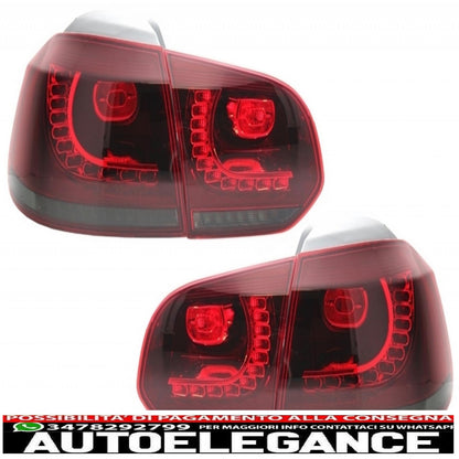 rear bumper with exhaust system suitable for vw golf 6 vi (2008-2013) side skirts and rear lights design r20 full led cherry red with dynamic sequential direction indicators (left and right)
