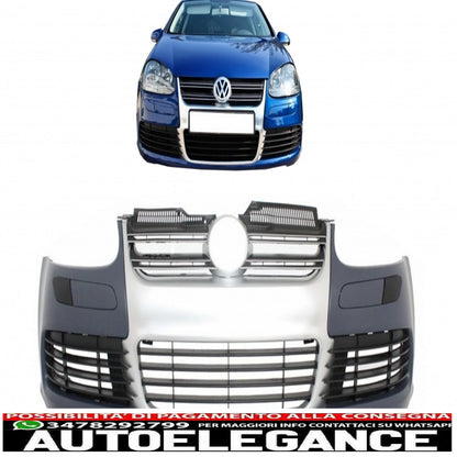 Front bumper suitable for vw golf v 5 (2003-2007) jetta (2005-2010) grille look r32 in brushed aluminum