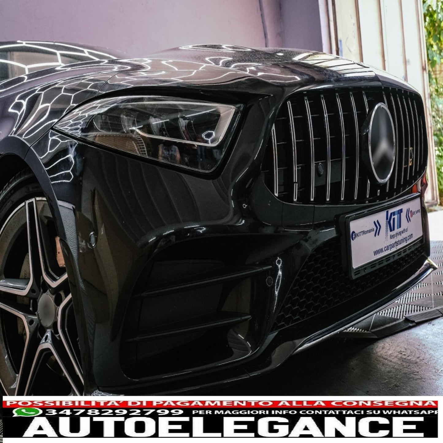 central grille suitable for mercedes cls class c257 (2018-up) gtr design black chrome