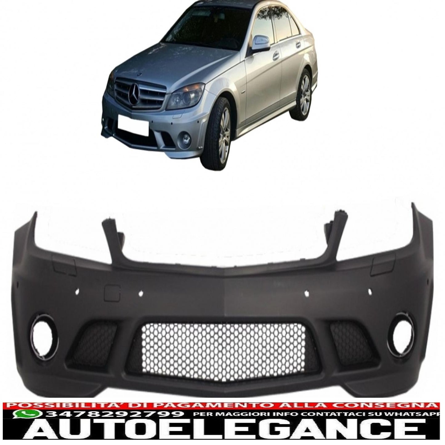 paraurti anteriore adatto a mercedes classe c w204 (2007-2012) design c63 con pdc