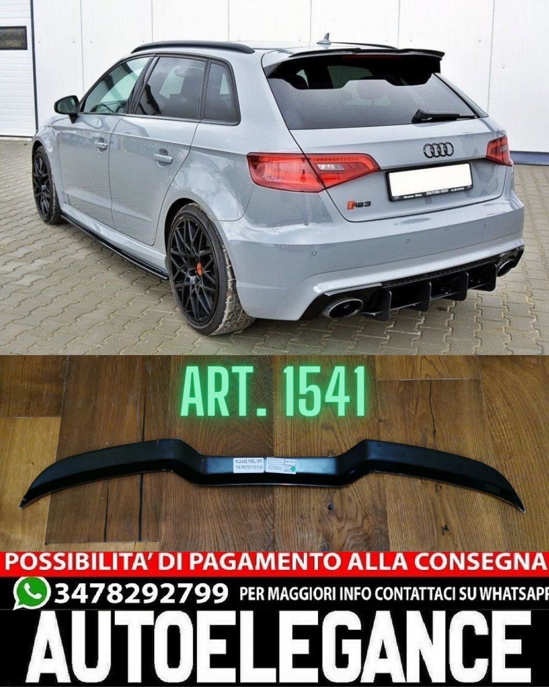 ALA SPOILER TETTO ADATTO PER AUDI A3 8V SPORTBACK 2016-2020 RS3 LOOK NERO LUCIDO