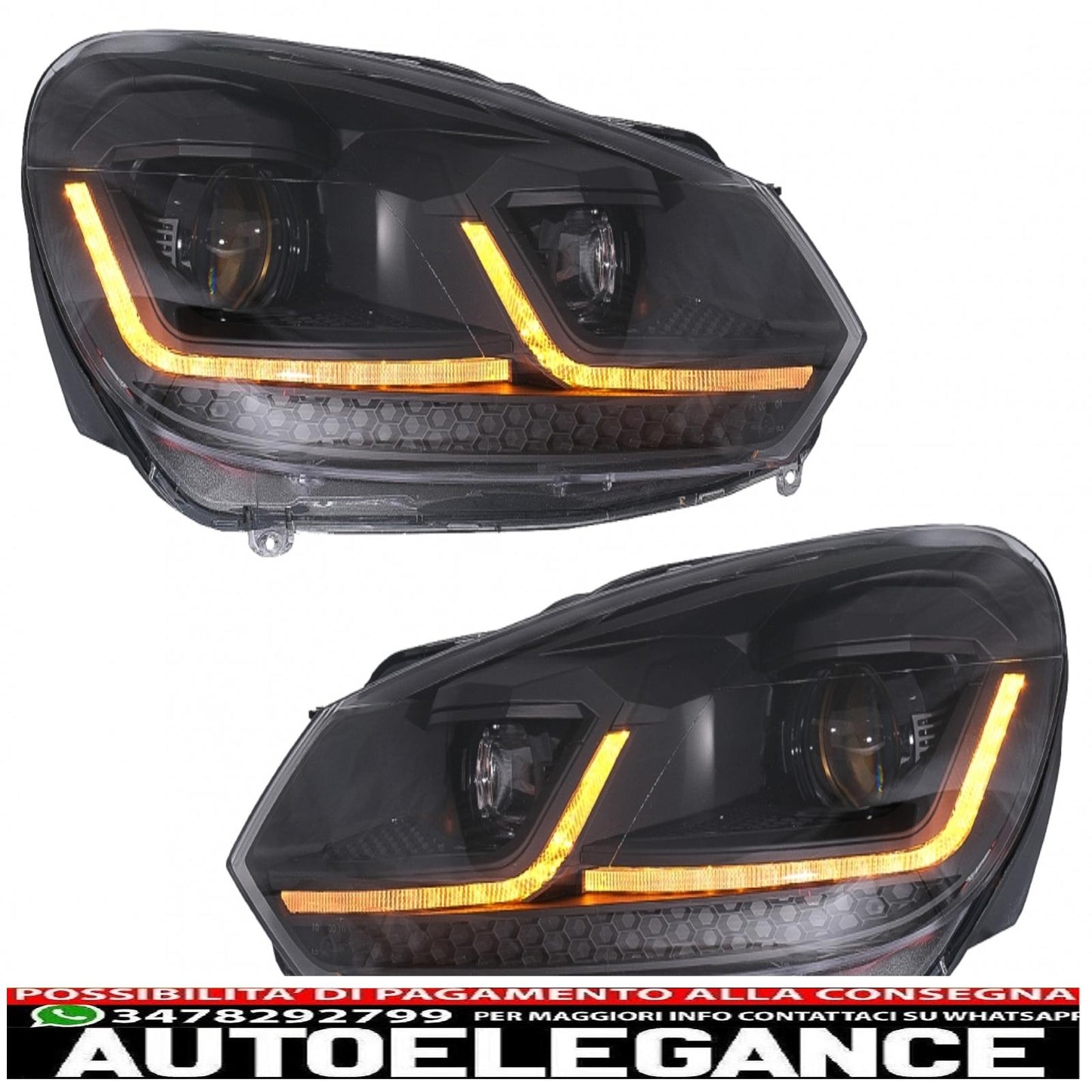 led headlights suitable for vw golf 6 (2008-2013) with g7.5 facelift black look smooth dynamic sequential cornering lights left hand drive
