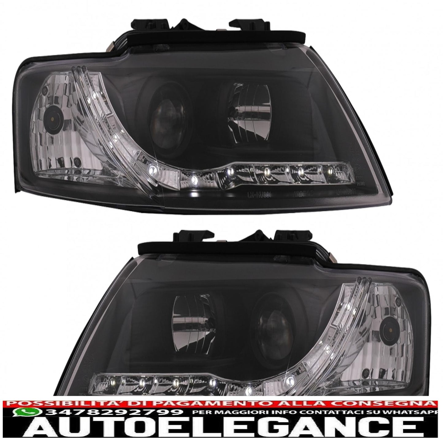 fari anteriori drl led adatti per audi a4 cabriolet b6 8h7 8he (2002-2006) neri