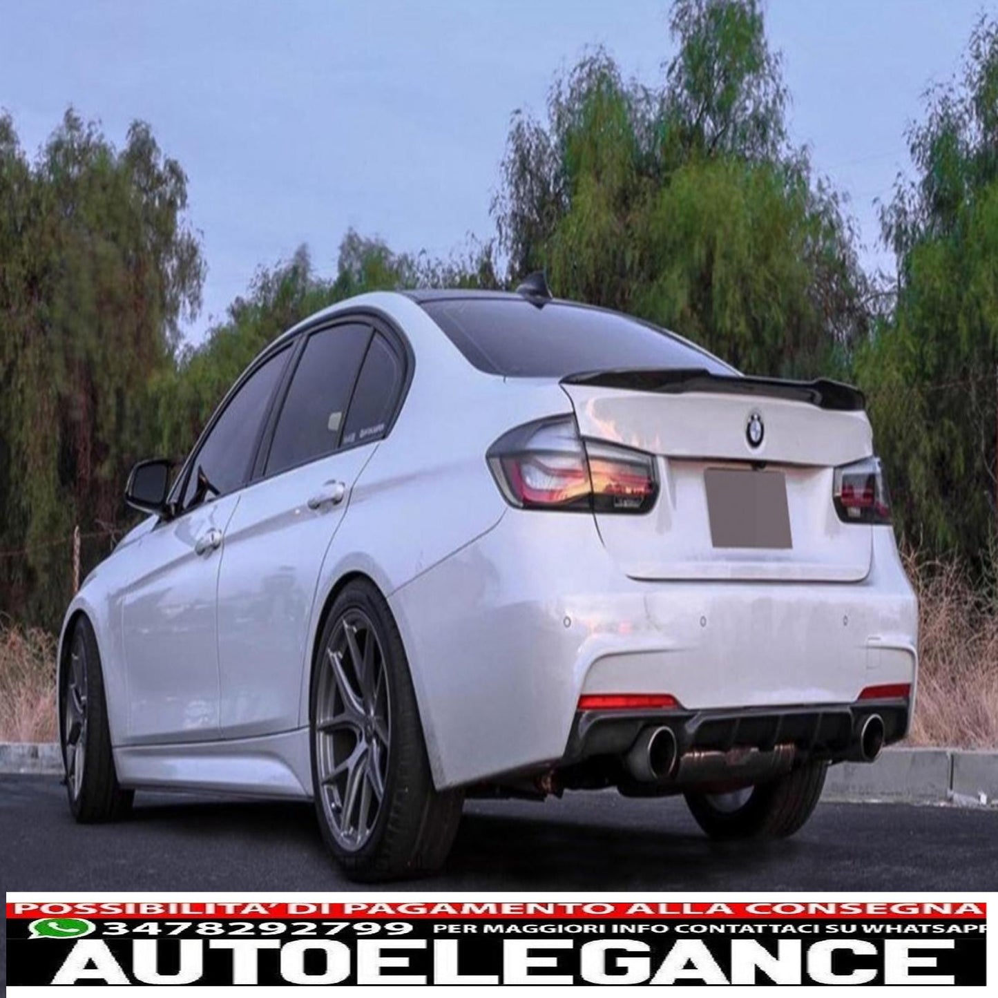 paraurti posteriore spoiler mantovana diffusore doppia uscita per scarico singolo adatto per bmw serie 3 f30 f31 (2011-2019) m performance design rivestimento in pellicola di carbonio