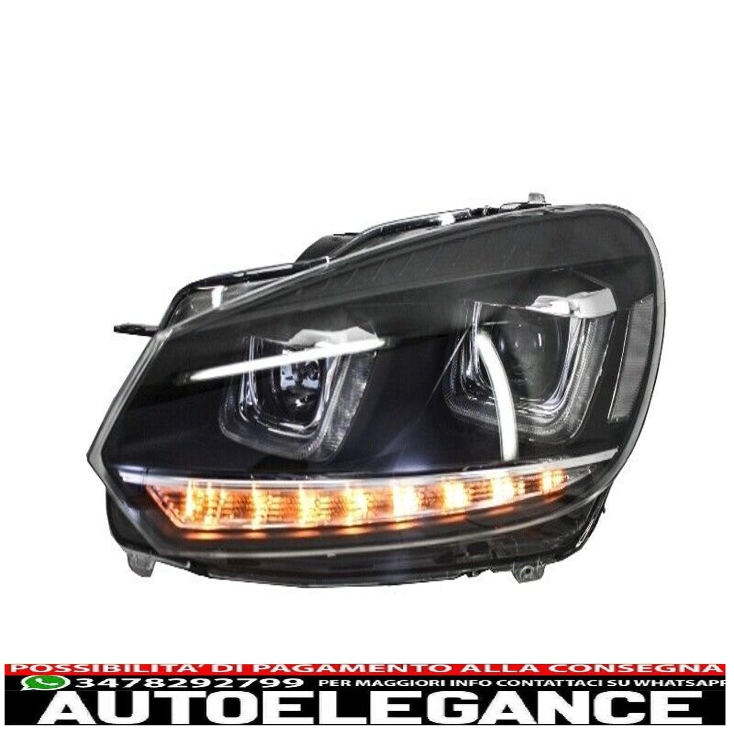 Headlights VW Golf 6 VI 08-13 LED 3D DRL U-Golf 7 Look Light Flowing 