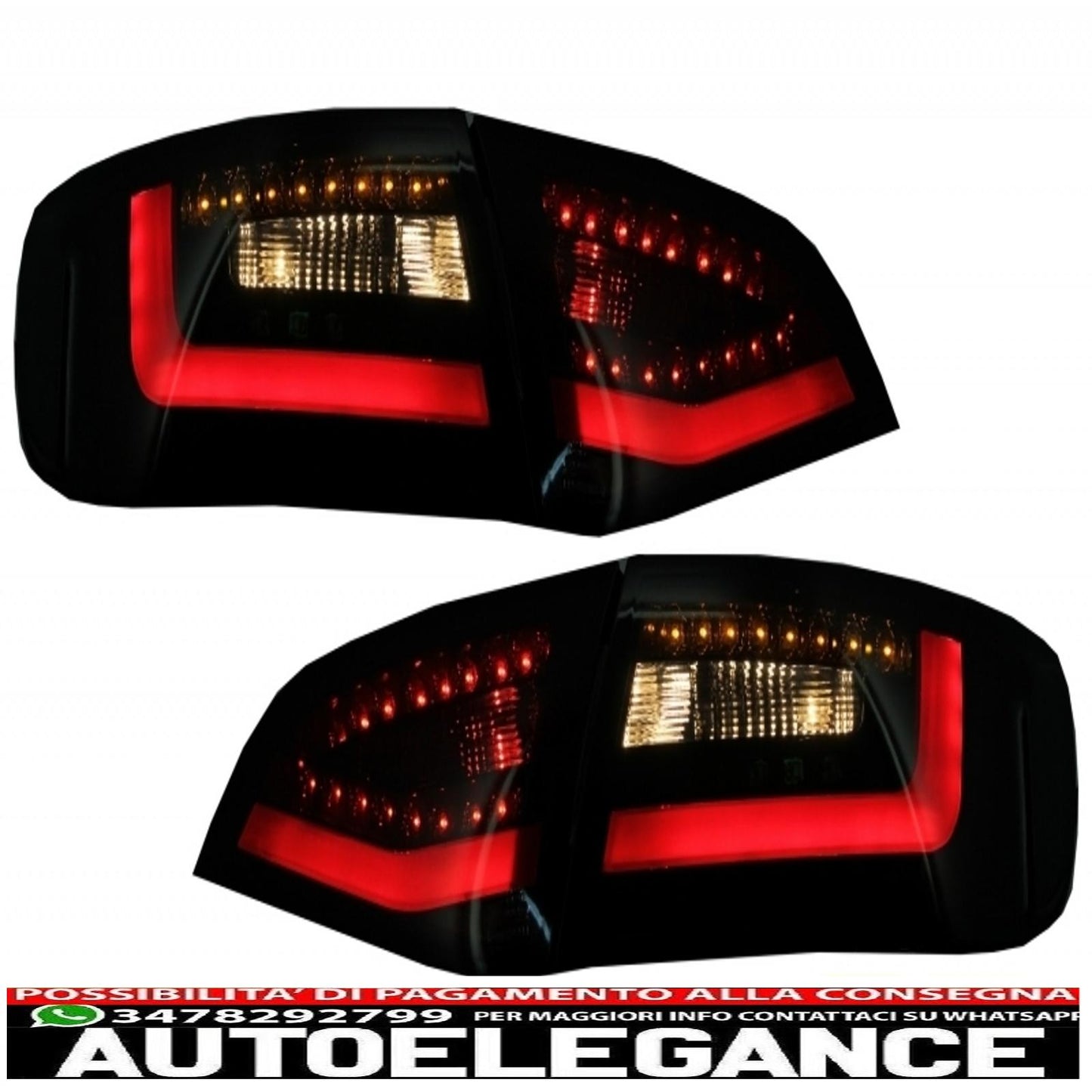 Rear bumper diffuser and tailpipes with LED taillights, dynamic black/smoke, suitable for audi a4 b8 avant pre facelift (2007-2011) RS4 design