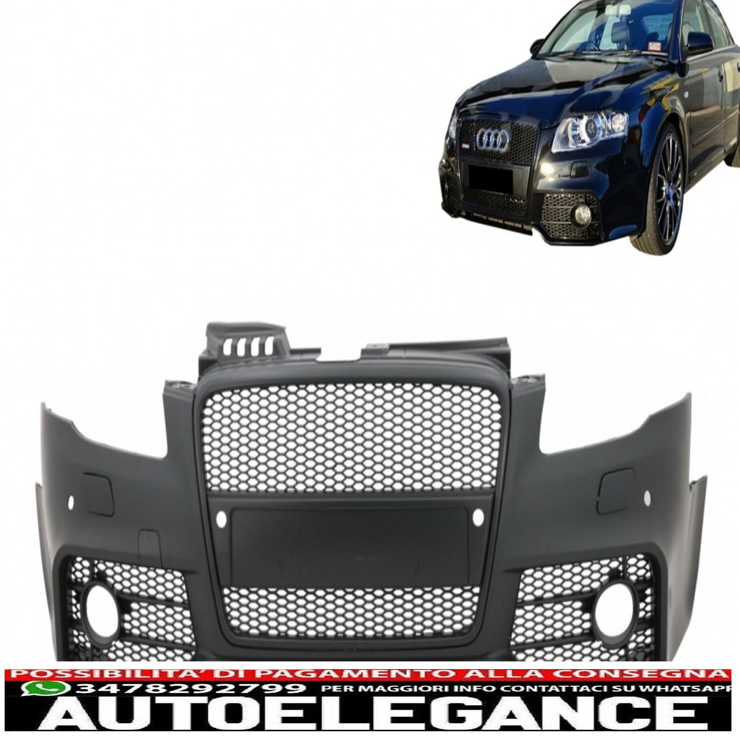 paraurti anteriore con griglia anteriore adatto per audi a4 b7 (2004-2008) rs4 design nero