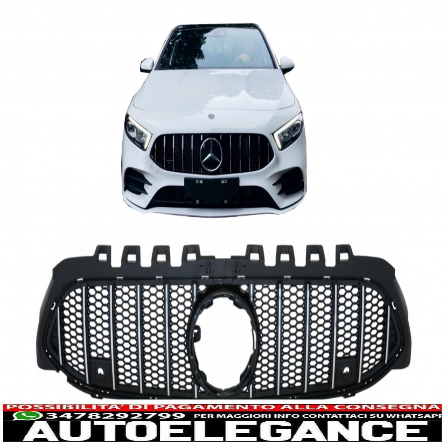 central grille suitable for mercedes a-class w177 hatchback v177 sedan (04.2018-) mesh gt-r design panamericana black chrome