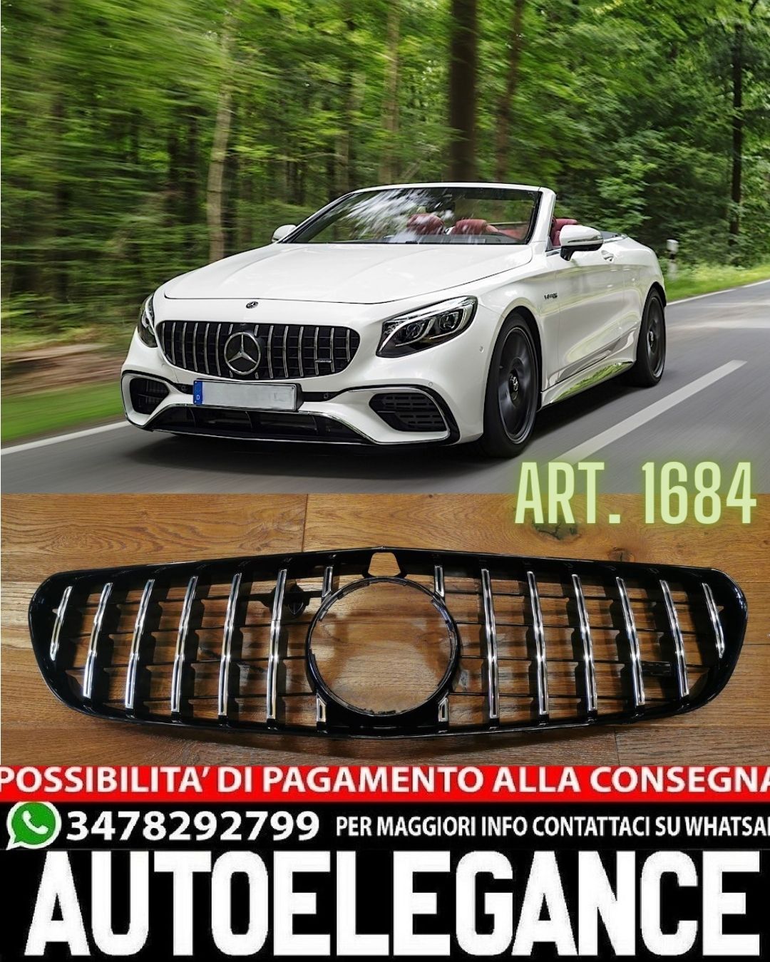 GRIGLIA ADATTA PER MERCEDES CLASSE S COUPE CABRIO W217 14-17 S63 S65 CROMATA
