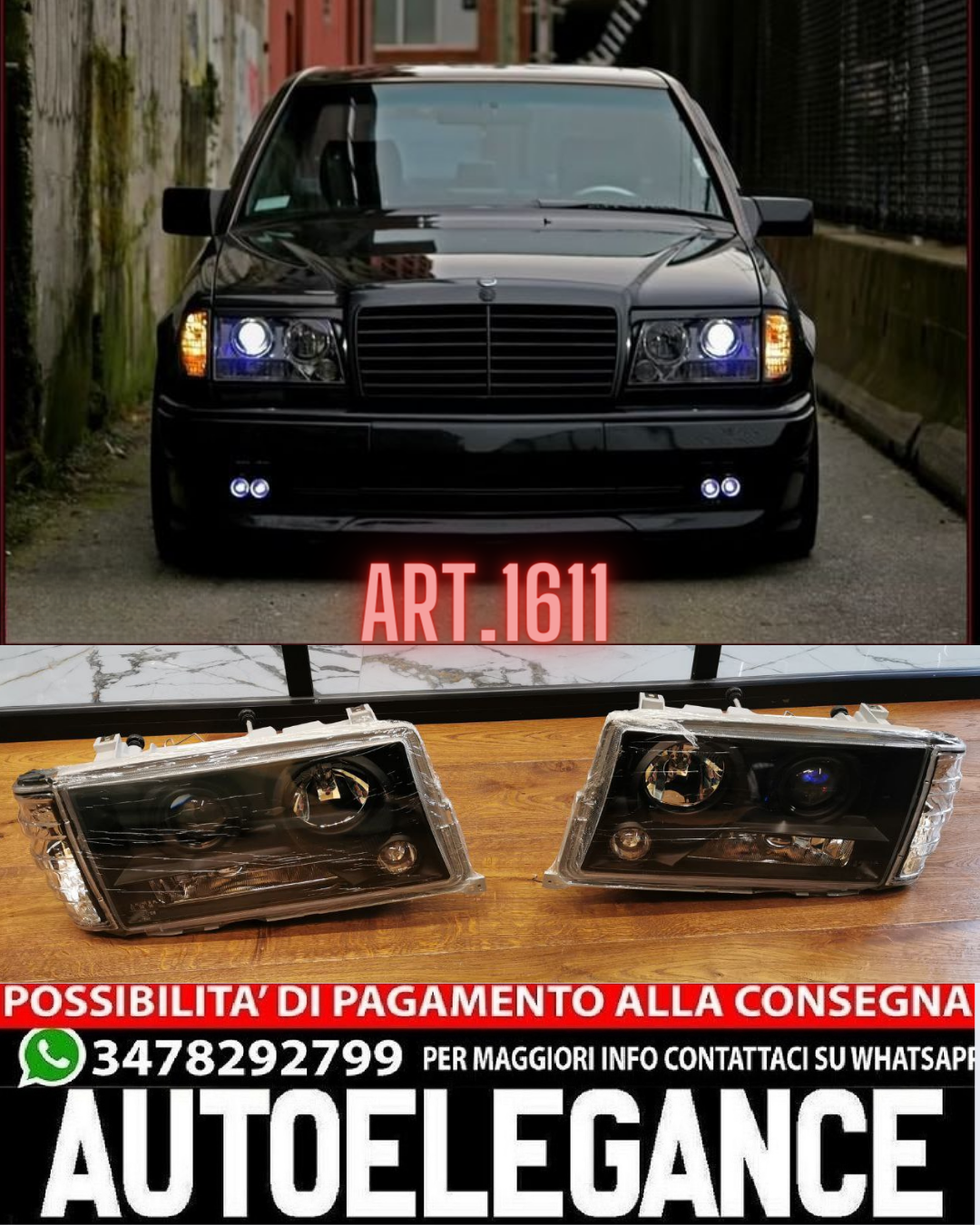 FARI ANTERIORI ADATTI PER MERCEDES 190 W201 1982-1993 LOOK NERI DESIGN SPORTIVI