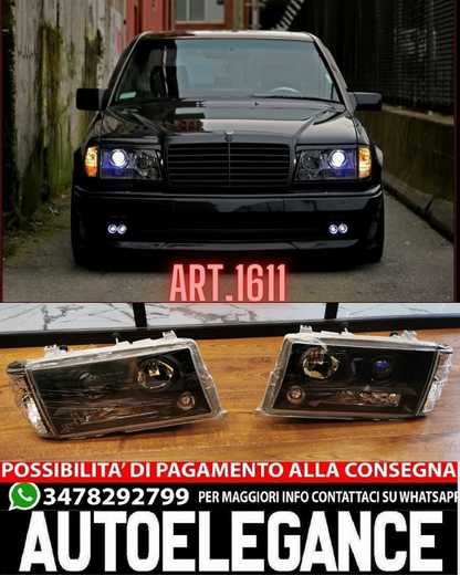 FARI ANTERIORI ADATTI PER MERCEDES 190 W201 1982-1993 LOOK NERI DESIGN SPORTIVI