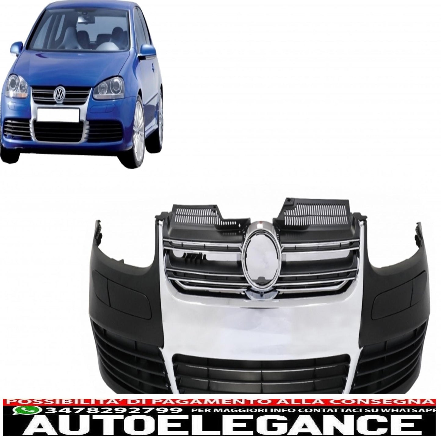 paraurti anteriore adatto per vw golf v 5 (2003-2007) jetta (2005-2010) griglia cromata r32 look