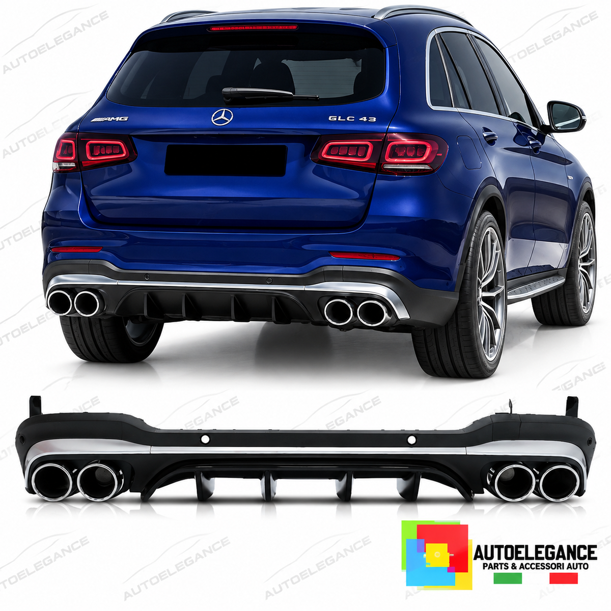DIFUSORE ADATTO PER MERCEDES GLC X253 SUV 19-22 LOOK AMG GLC43 NERO CROMATO
