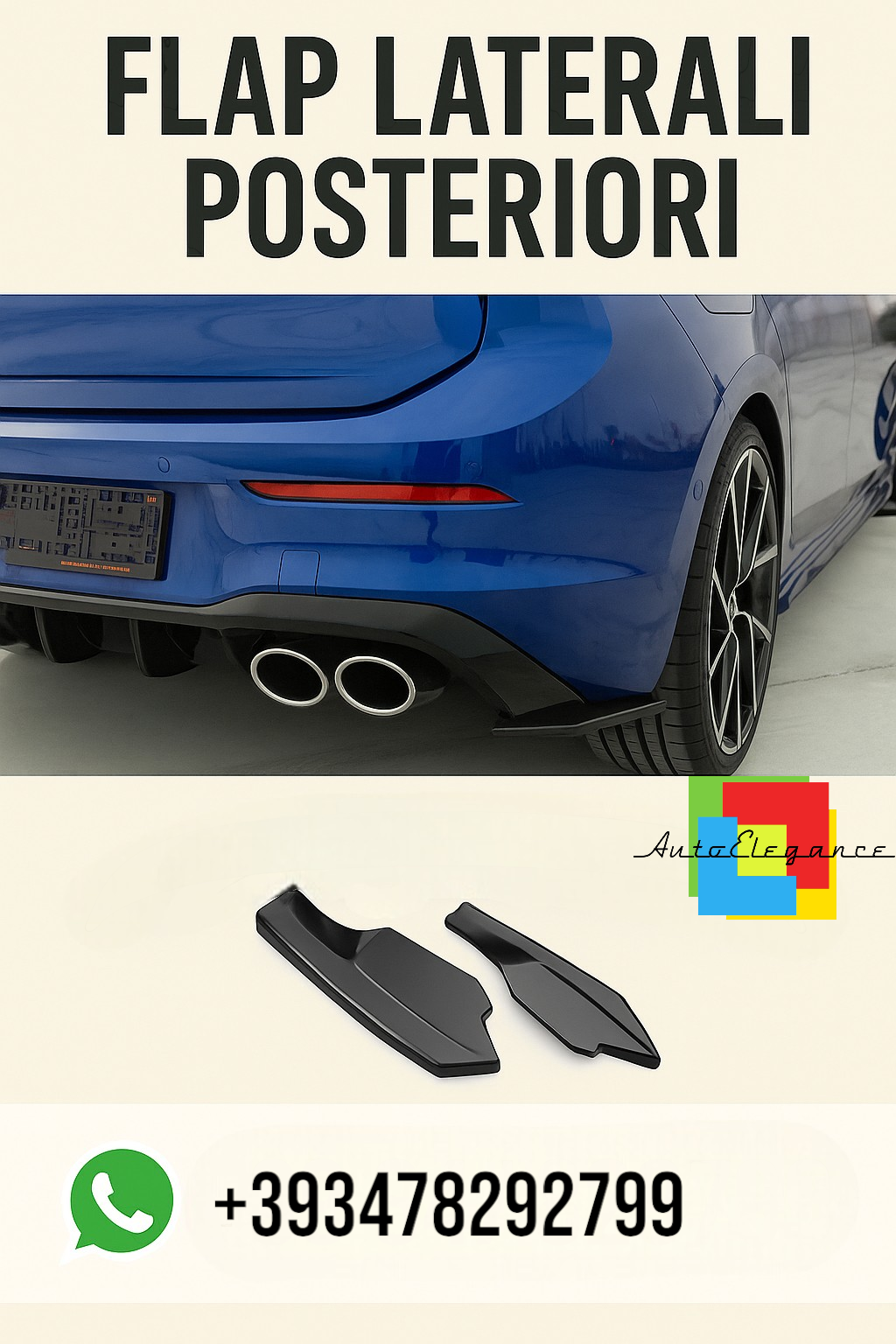 ✨FLAP POSTERIORE LATERALE NERO LUCIDO ADATTO PER VW GOLF MK8 R 2019 +✨