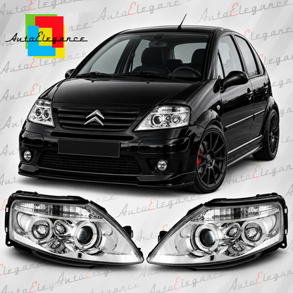 ART.7205 FARI ANTERIORI ADATTO PER CITROEN C3 2002-2009 CROMO