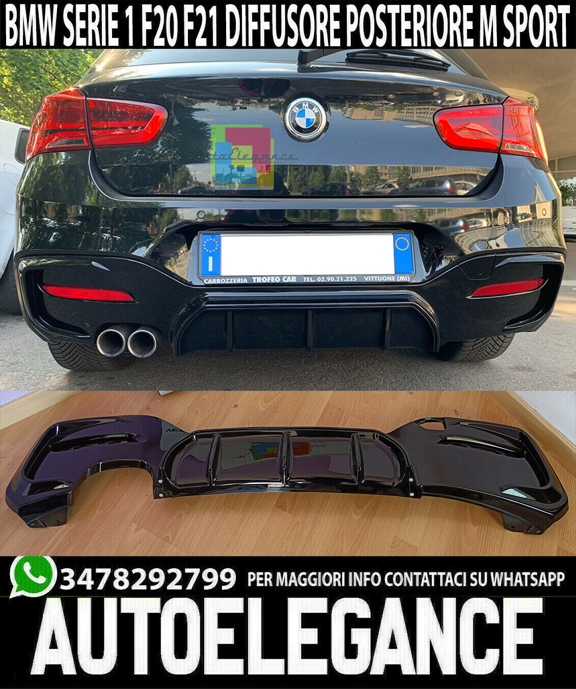 Diffusore posteriore doppio tubo adatto per BMW Serie 1 F20 M-Sport LCI 2015