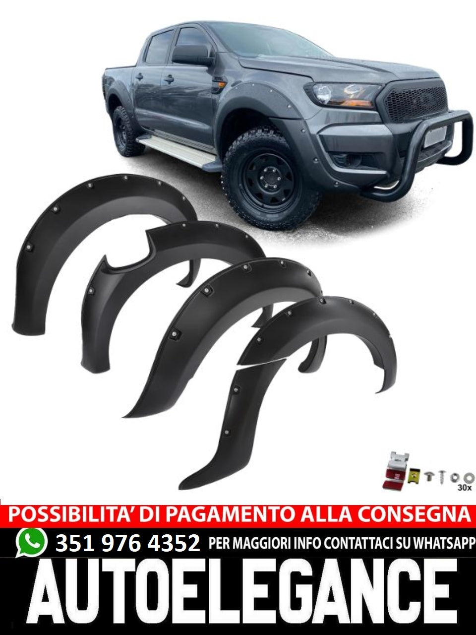 Wheel Arch Mudguard with PDC Set 9" for Ford Ranger T7 16-19 2.2 3.2