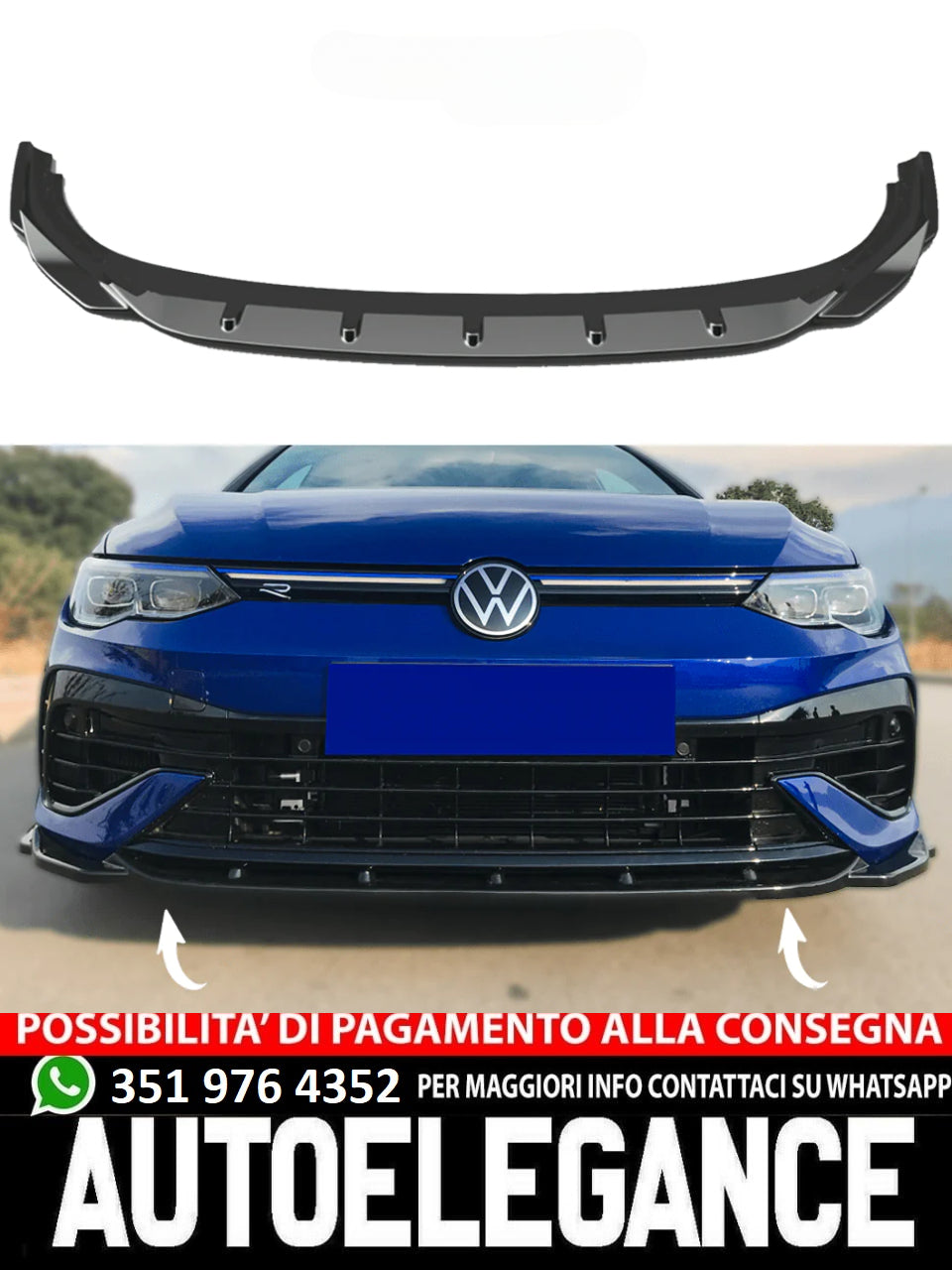 SPLITTER ANTERIORE ADATTO PER VW Volkswagen Golf MK 8 R 2020+