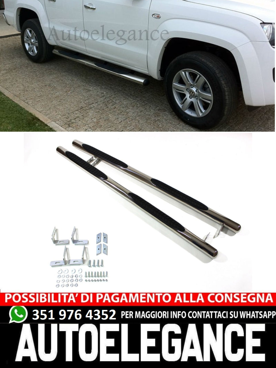 PEDANE ADATTE PER VW AMAROK 2010+  SOTTOPORTA LATERALI IN ACCIAIO INOX