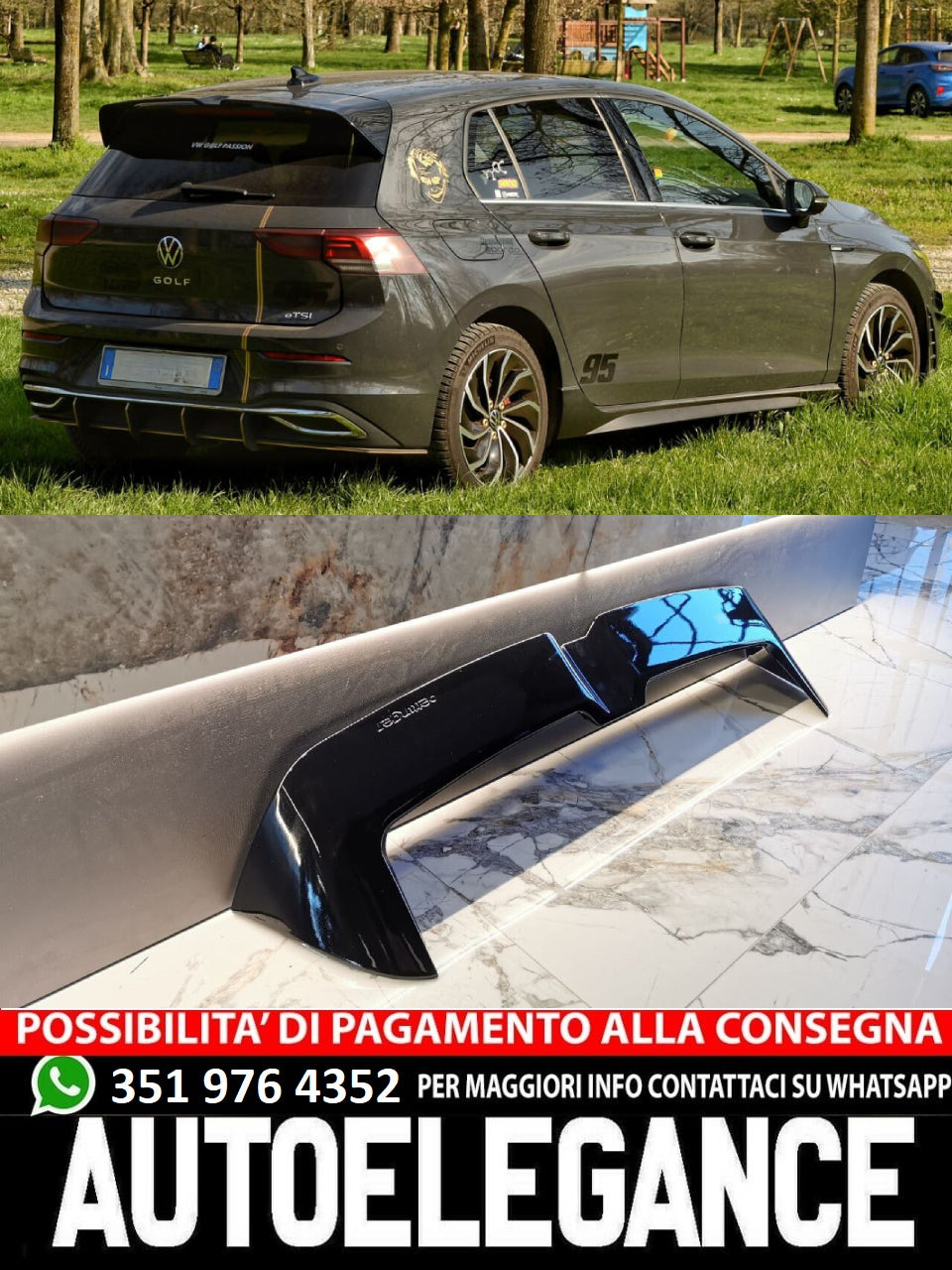 SPOILER POSTERIORE ADATTO PER VW GOLF 8 LOOK NERO LUCIDO DESIGN SPORTIVO