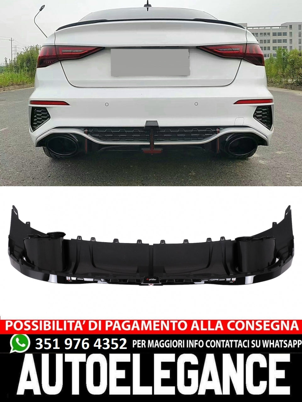 Paraurti posteriore Mantovana Diffusore adatto per Audi A3 8Y Berlina S-Line S3 (2020-