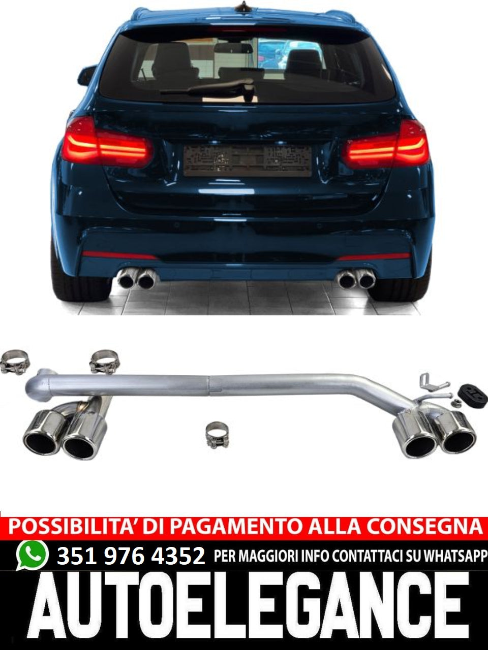 Terminale di scarico Duplex 4 Pipe Look Conversion adatto per BMW F30 F31 320 325 328 330