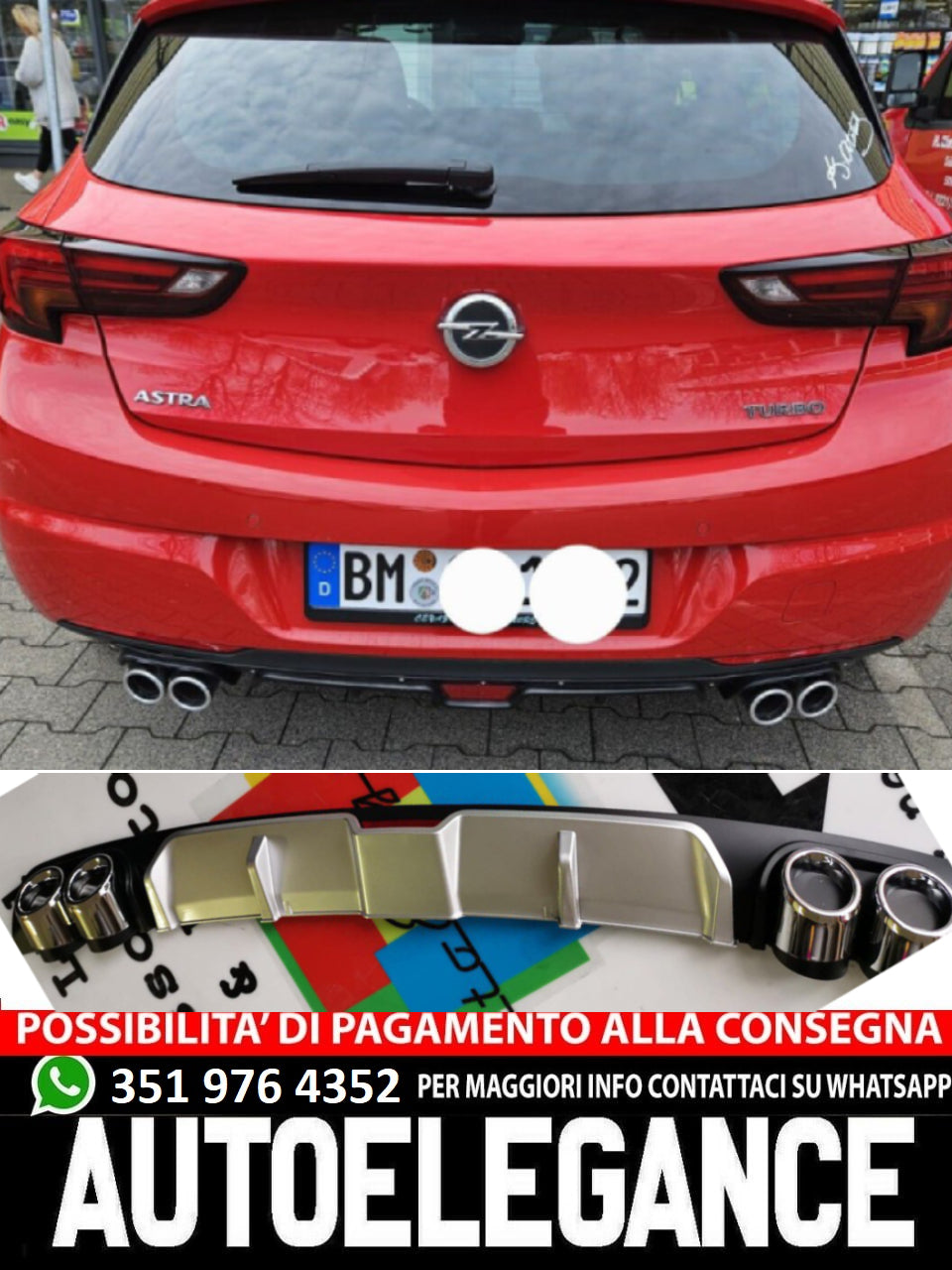 OPEL ASTRA K DIFFUSORE SOTTO PARAURTI QUATTRO TERMINALI ABS -