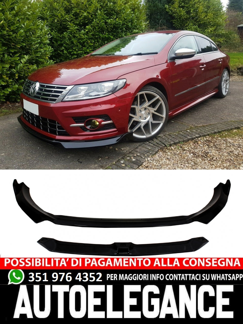 Spoiler di estensione del labbro del paraurti anteriore adatto per VW Passat CC Facelift (2012-2016) R-Line Design