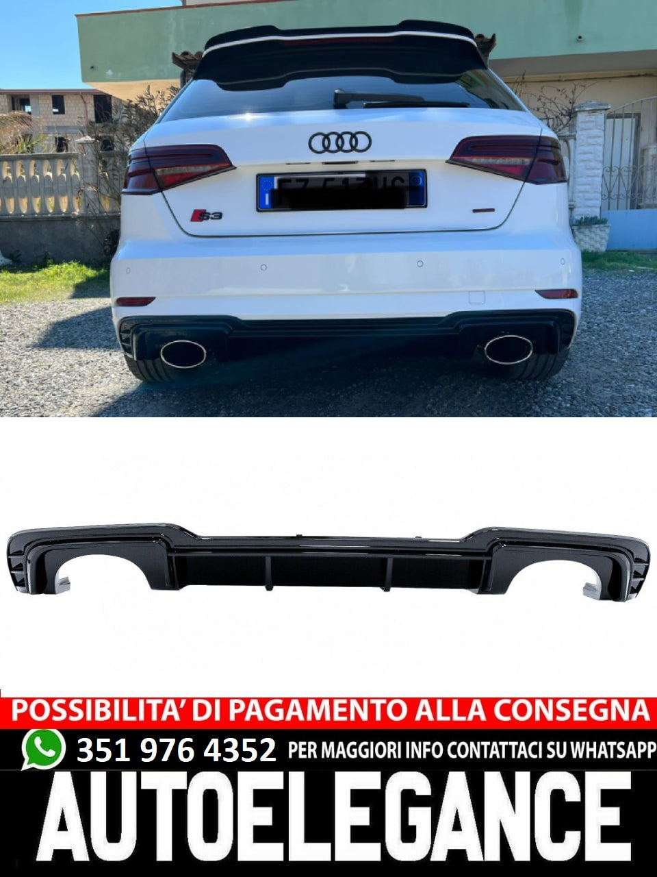 DIFFUSORE RS3 8V 2017+ LIFT SOLO PER PARAURTI SLINE A3 8V