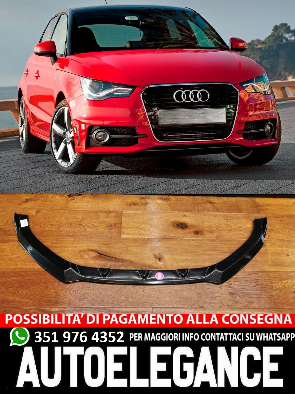Spoiler sottoparaurti anteriore con ABE per Audi A1 (8X) S-Line
