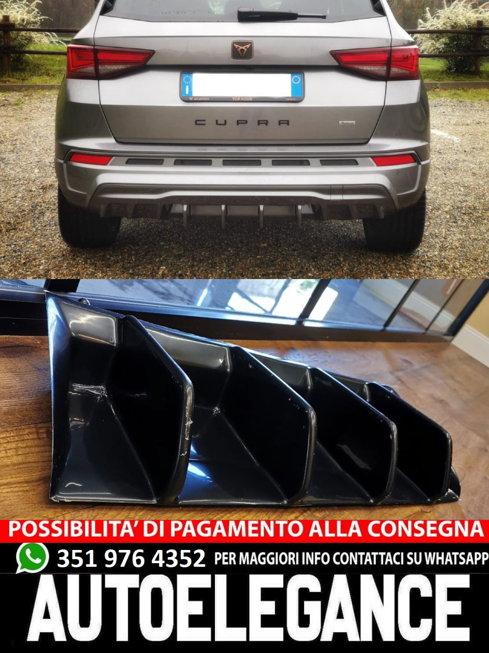 DIFFUSORE ADATTO PER CUPRA ATECA MK1 2018-2021 NERO LUCIDO LOOK SPORTIVO
