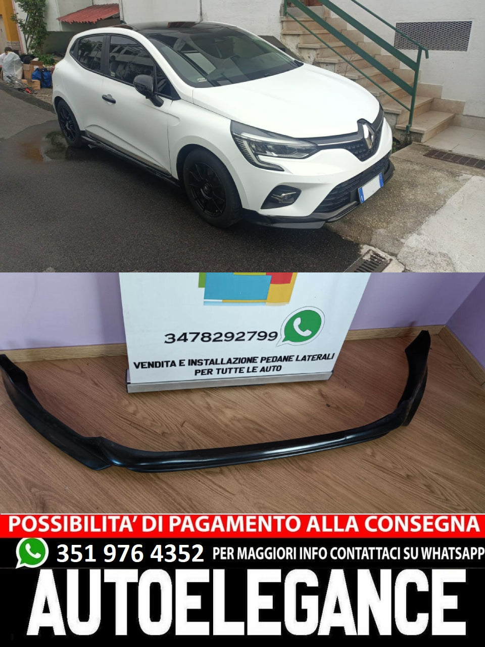 RENAULT CLIO 5 V 2019+ SPOILER SOTTO PARAURTI ANTERIORE ABS LOOK SPORTIVO