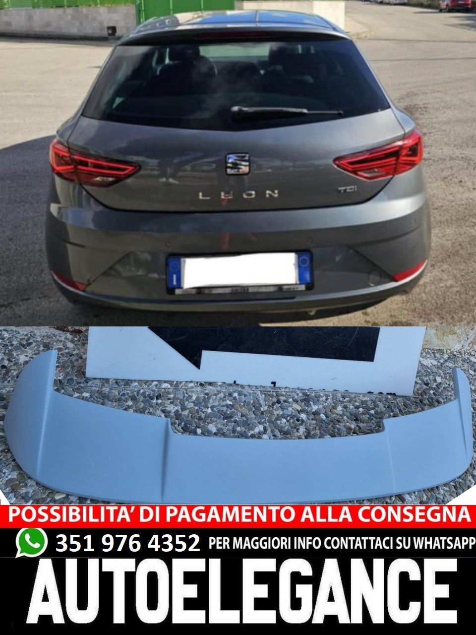 SPOILER SUL TETTO SEAT LEON 5F 5 PORTE 2012-2020  POSTERIORE CUPRA R300 LOOK