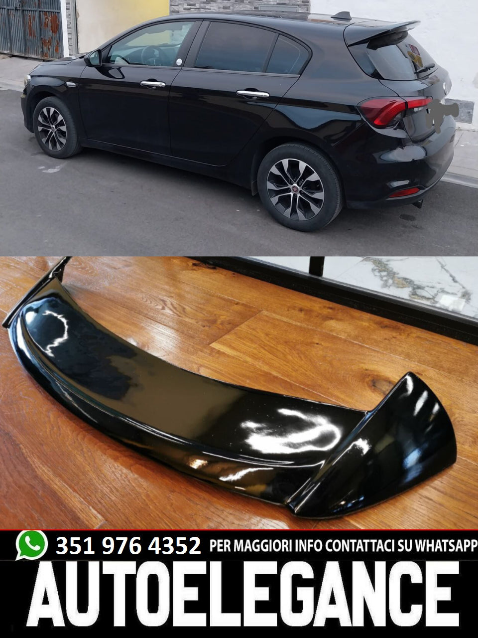 ROOF SPOILER SUITABLE FOR FIAT TIPO 2015+ SPORTY SEDAN LOOK GLOSSY BLACK 