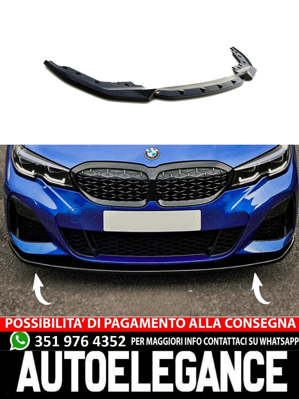Splitter Anteriore Nero Lucido BMW Serie 3 G20-G21 M-Pack 2018-2022