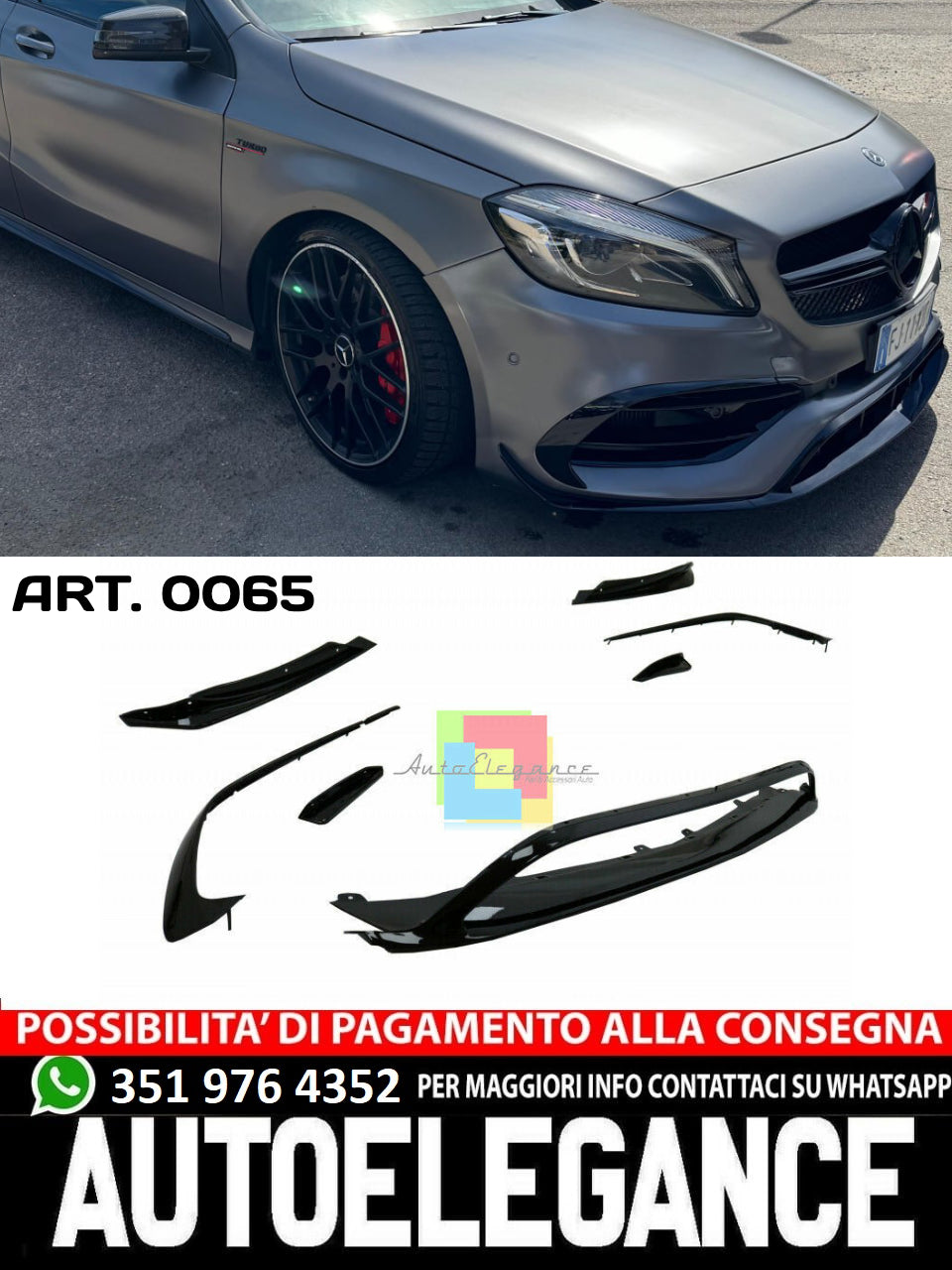 ⭐MERCEDES CLASSE A W176 2015-2018 LIFT SPLITTER PER PARAURTI ANTERIORE AMG A45✅