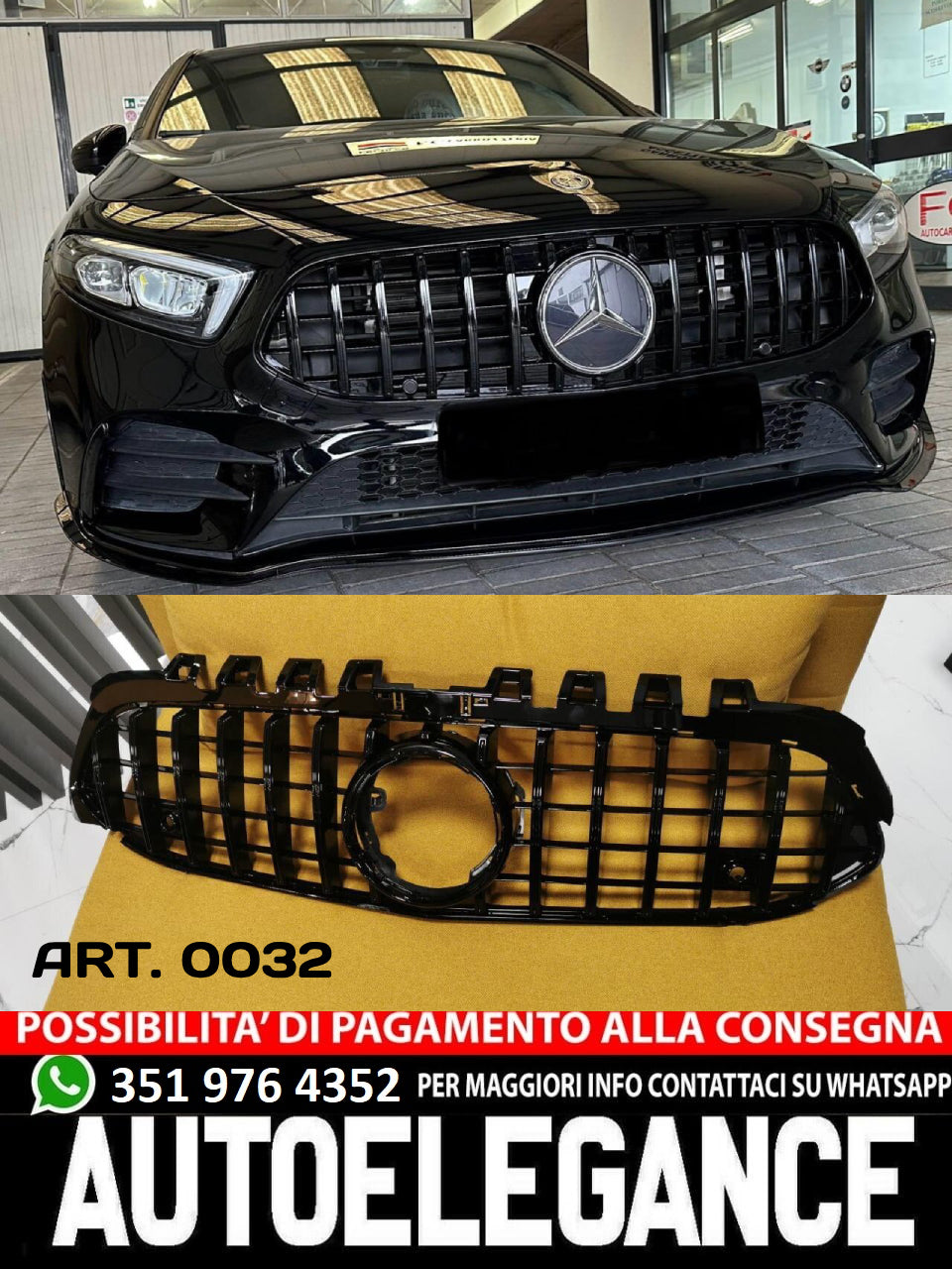 GRILLE SUITABLE FOR MERCEDES-BENZ A-CLASS W177 GT LOOK BLACK WITHOUT CHAMBER