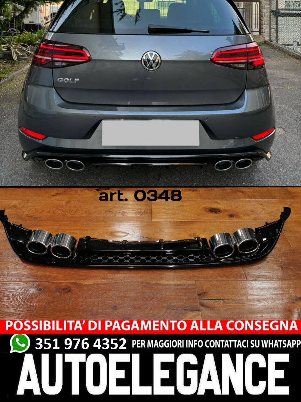 DIFFUSORE POSTERIORE ADATTO PER VW GOLF 7.5 2+2 LOOK NIDO APE DESIGN SPORTIVO
