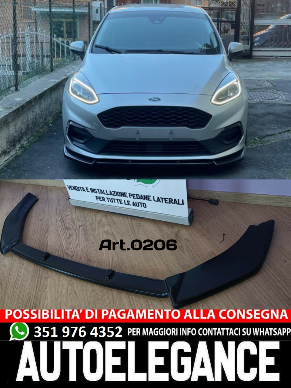 FRONT BUMPER SPOILER BLADE FORD FIESTA MK8 VII ST 2018+ BLACK SPLITTER 