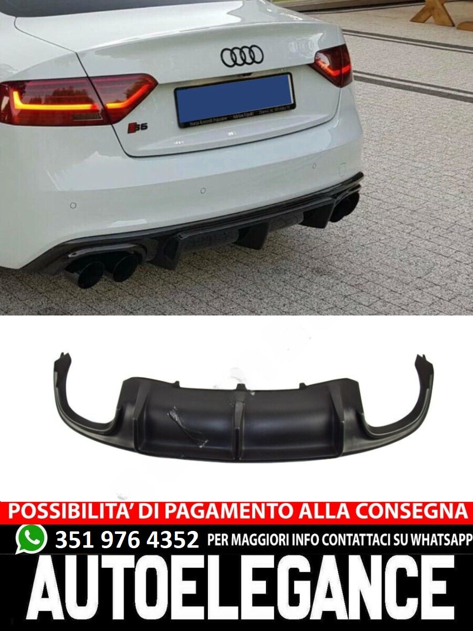 DIFFUSORE PARAURTI POSTERIORE ADATTO PER Audi A5 B8 8T 2012-2016 with Sline + S5