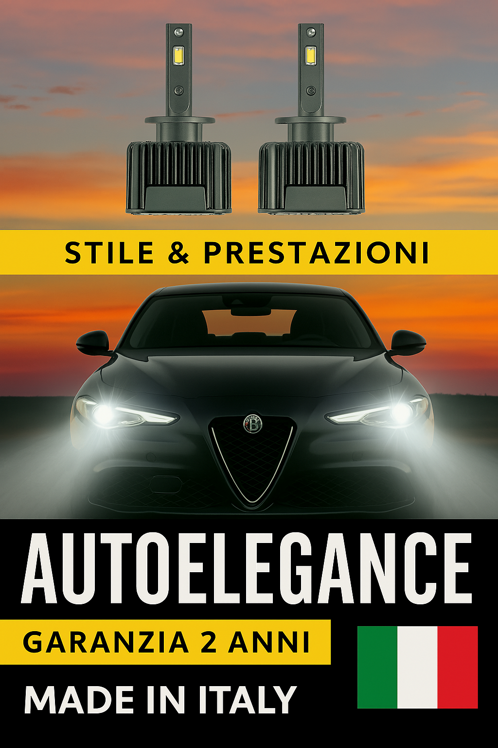 ⭐KIT LED D3S 6000K ANABBAGLIANTI PER ALFA ROMEO GIULIA – LUCE BIANCA POTENTE⭐