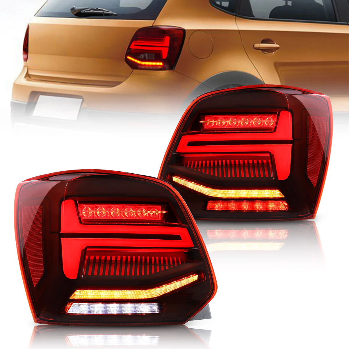 Fanali posteriori per Volkswagen Vento Polo 2011-2017 con indicatori sequenziali (NOTA: gli indicatori di direzione sembrano rossi)