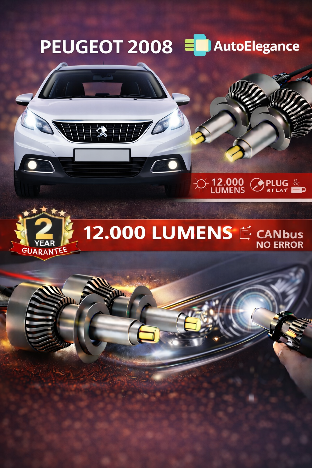 KIT LED  Peugeot 2008 ANABAGLIANTI H7 CANBUS Bianco 6500K 360 gradi
