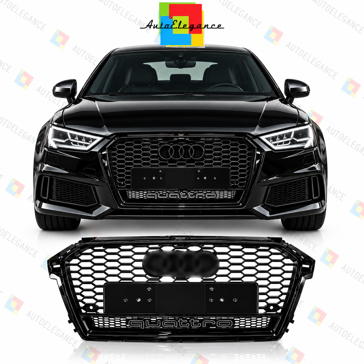 💕 ART.0966 GRIGLIA AUDI A1 8X LIFT 2016-2018 LOOK RS1 QUATTRO NERO LUCIDO💕